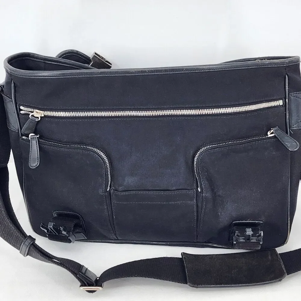 Coach RARE Vintage Leather Trim Buckle Black Messenger Bag Unisex